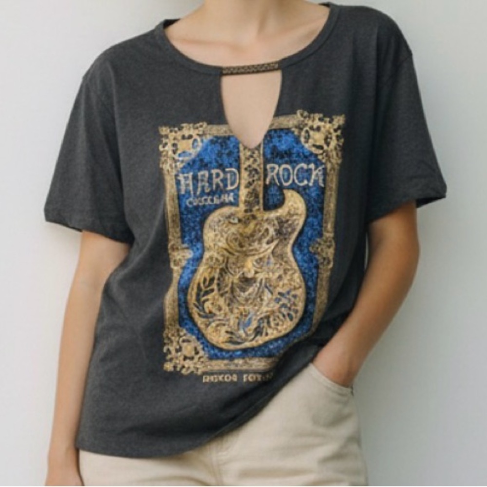 Hard Rock Couture Graphic Tee with Keyhole Neckline